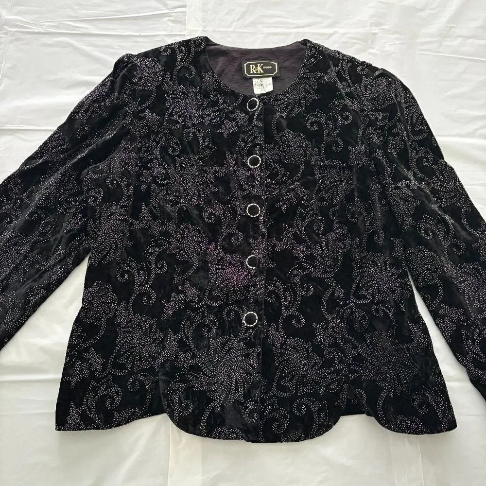 R & K Evening Vintage Jacket Black with Multi-Colored Beading Size 16 EUC